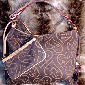 Dooney & Bourke COFFEE AMBER Signature Canvas /Leather Heart Logo Tote Bag.
